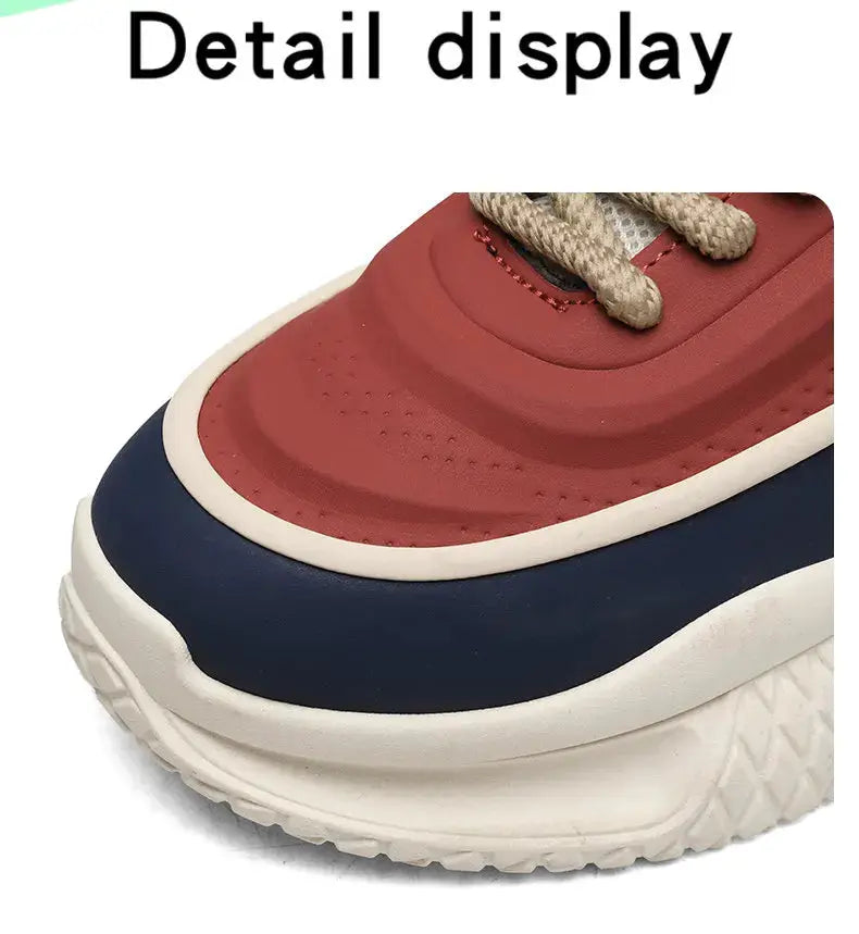 Men's casual sports shoes Simples Market, red upper with navy overlay and thick white sole
