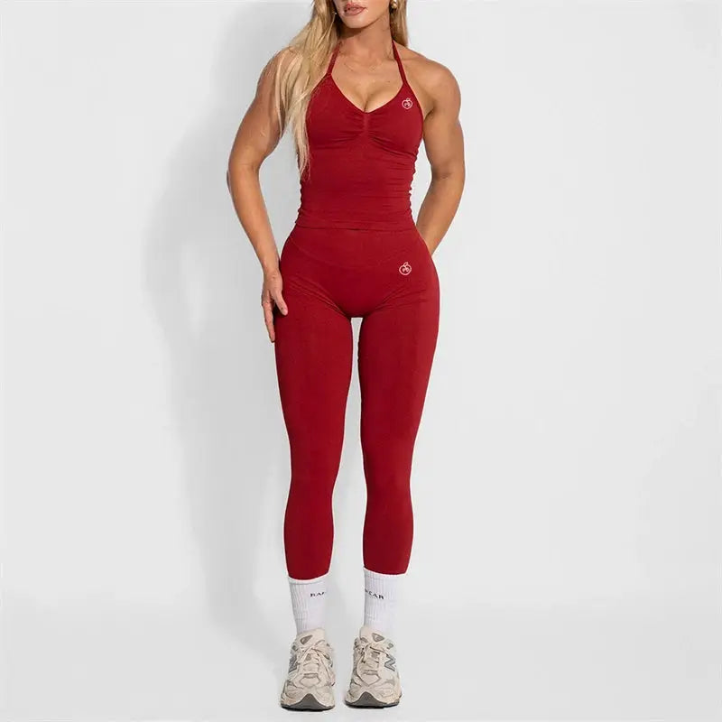 Women's Halter Yoga Set With High Waist Leggings Two Piece Gymwear