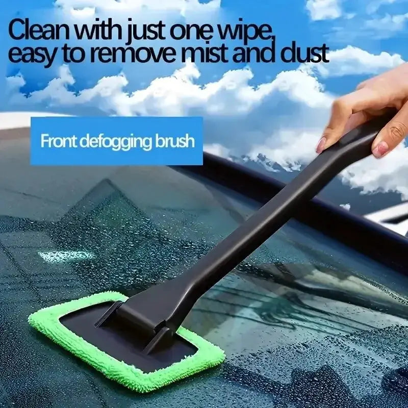 Windshield wash tool with long black handle and neon green microfiber pad by Simples Market
