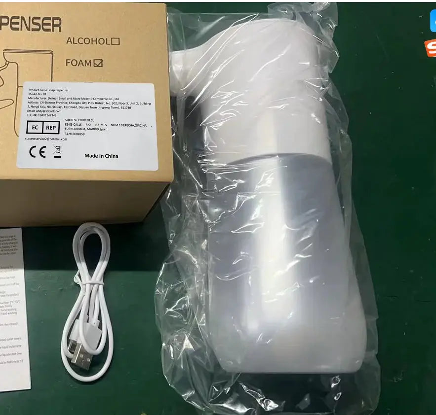 HOMEFISH smart sensor soap dispenser 350ml, white plastic with USB charging cable, Simples Market