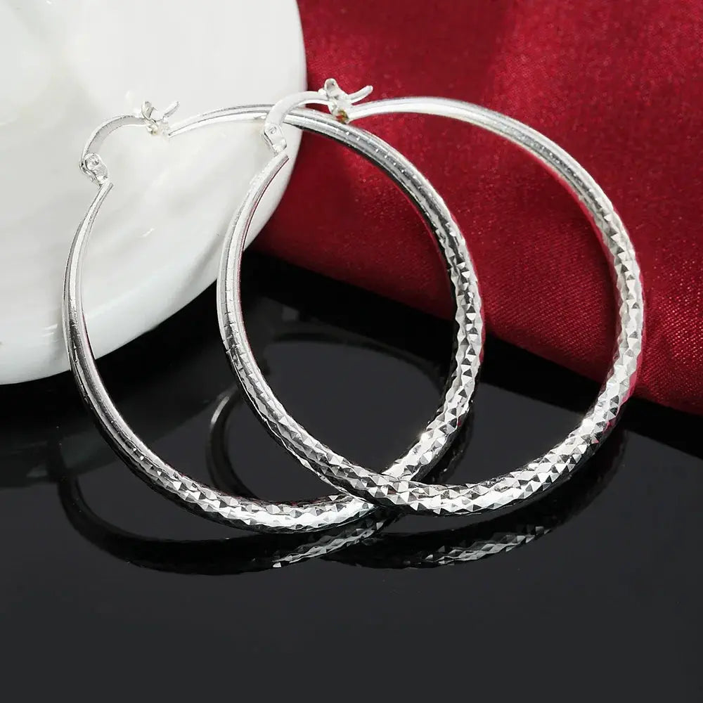 Fine 925 Sterling Silver Circle Hoop Earrings For Women 5cm Fashion Jewelry Wedding Party Gift
