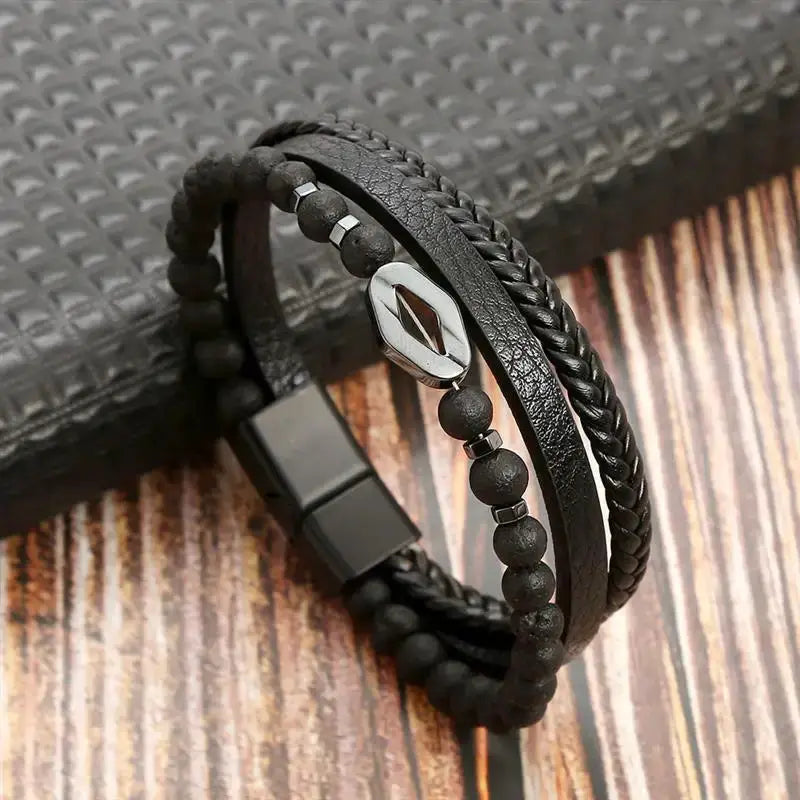 Classic Mens Leather Bracelet Hand Woven Multi Layer Style Fashion Jewelry For Men Durable Casual Accessory