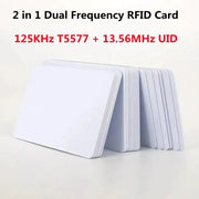 2-in-1 dual-frequency RFID cards set by Simples Market, white plastic, 125KHz T5577 + 13.56MHz UID