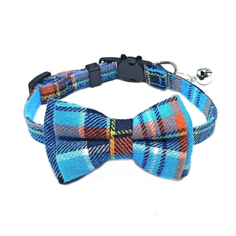 Pet Breakaway Cat Collar With Bow Tie And Bell Plaid Christmas Red Adjustable Elastic For Cats And Small Dogs