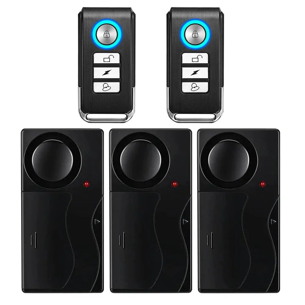 Wireless vibration alarm kit for doors/windows with 110dB siren, 3 sensors and 2 remotes