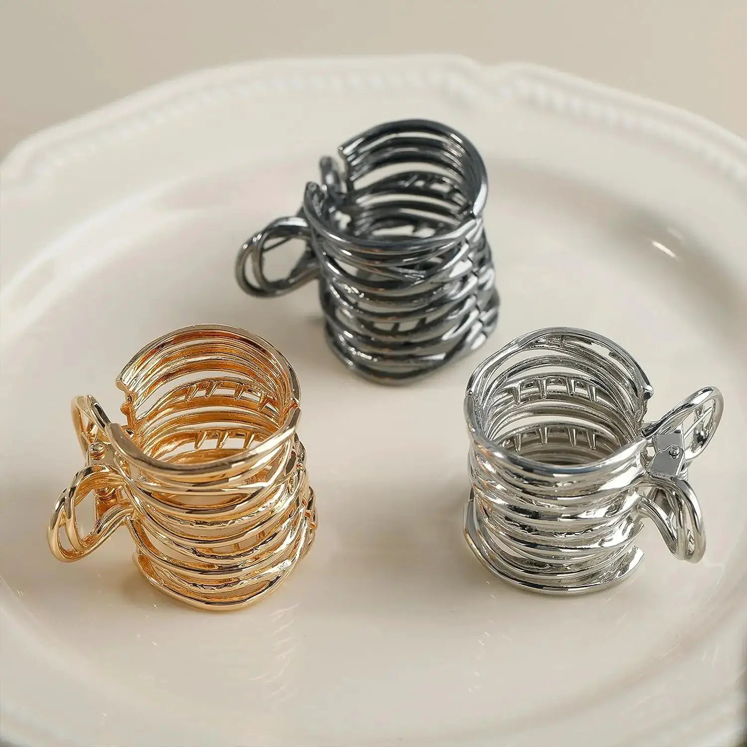 Gold Color Hollow Geometric Hair Clips Set Metal Hair Claw Cross Design Hairpins Headband For Women