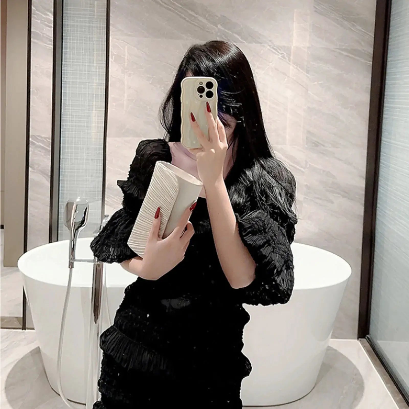 Women evening clutch bag white ribbed purse for weddings and parties; handheld style, elegant luxury look