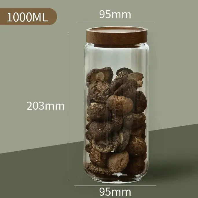Wood Lid Glass Airtight Canister Set For Kitchen Storage Jars Containers Grains Tea Coffee Beans Candy