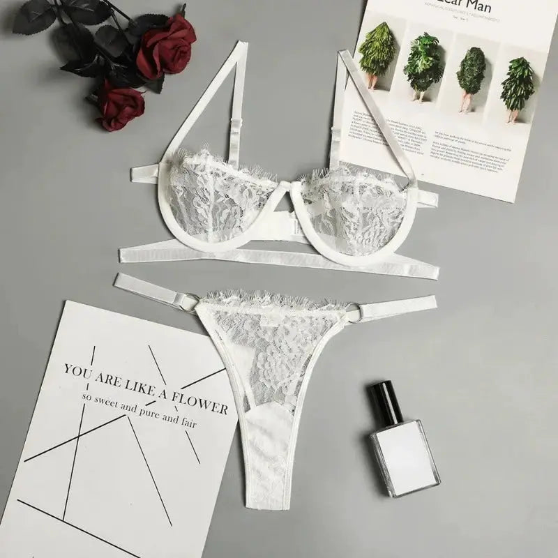 LaceLuxe Embroidered Sheer Lingerie Set With Push Up Bra And Brief For Seductive Curves