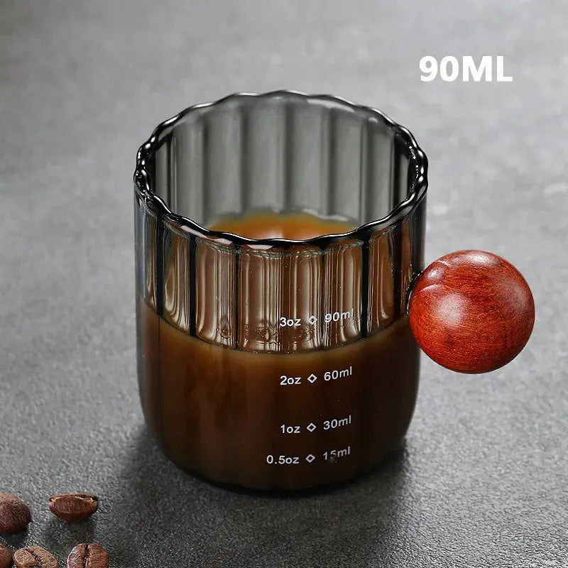 Wooden Handle Measuring Cup With Single And Double Spouts Italian Glass 90ml 120ml 180ml Coffee Milk Cup