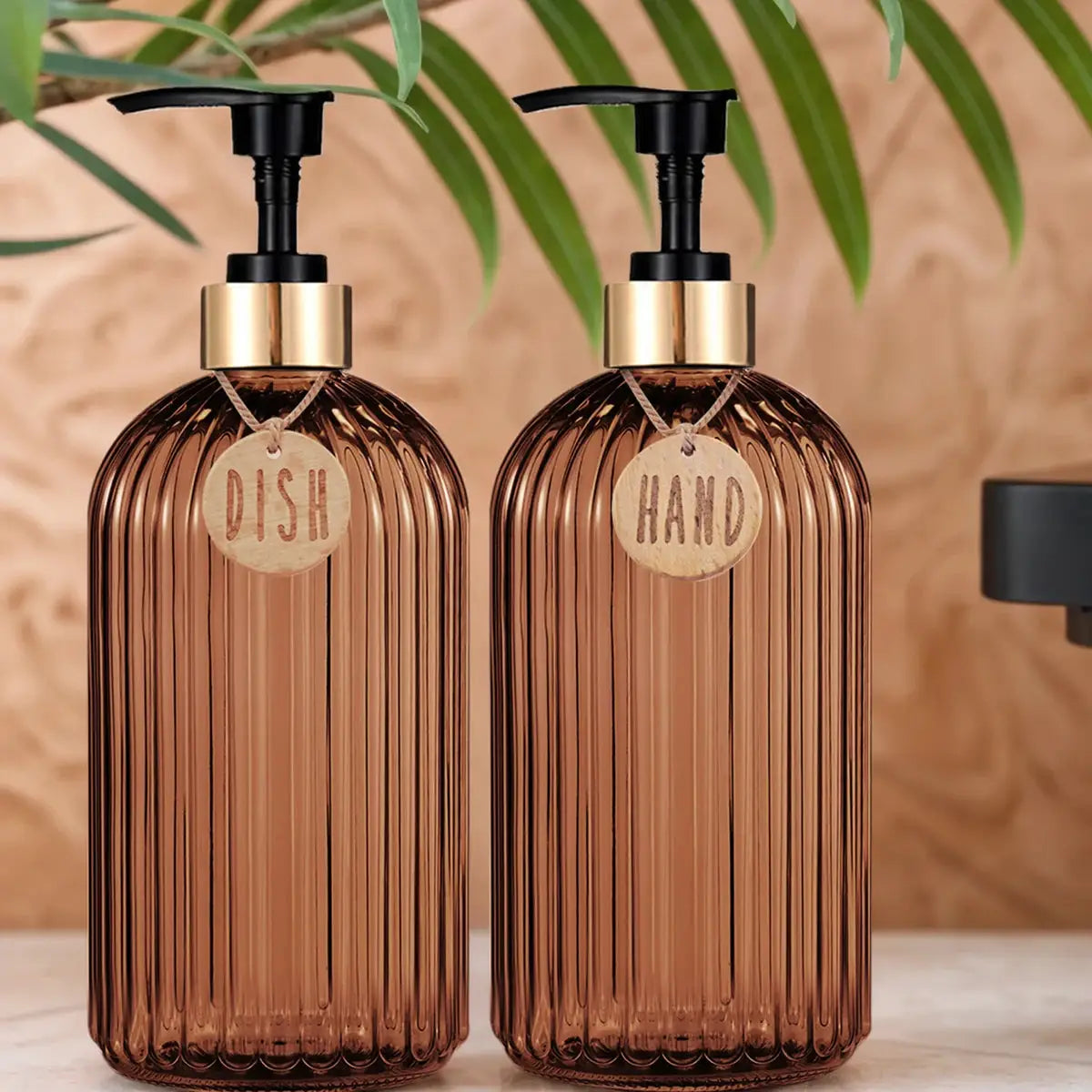 Amber Dish Soap Dispenser Bottle 500ml Reusable Hand Press Kitchen