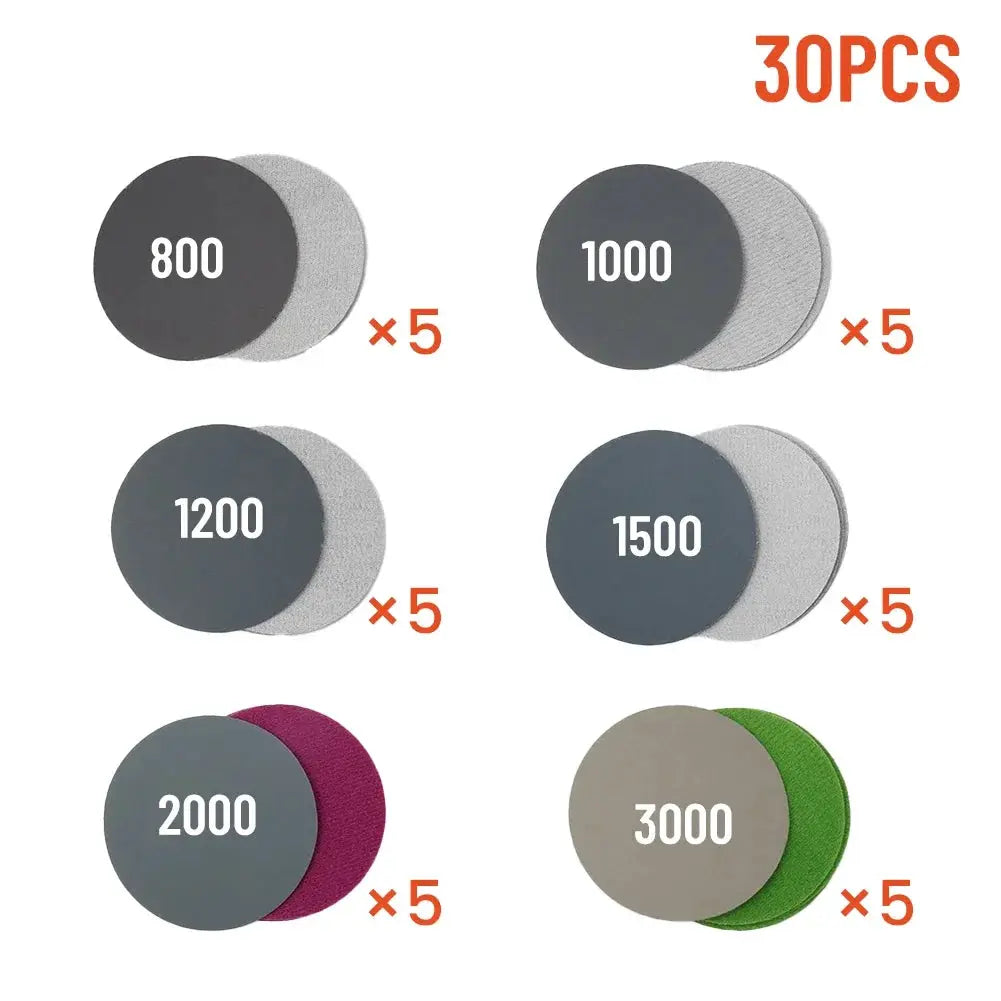 30 Pack Waterproof Sandpaper Discs Assorted Grit 800 To 3000 Hook And Loop Wet Sanding Metal Car Body Woodworking