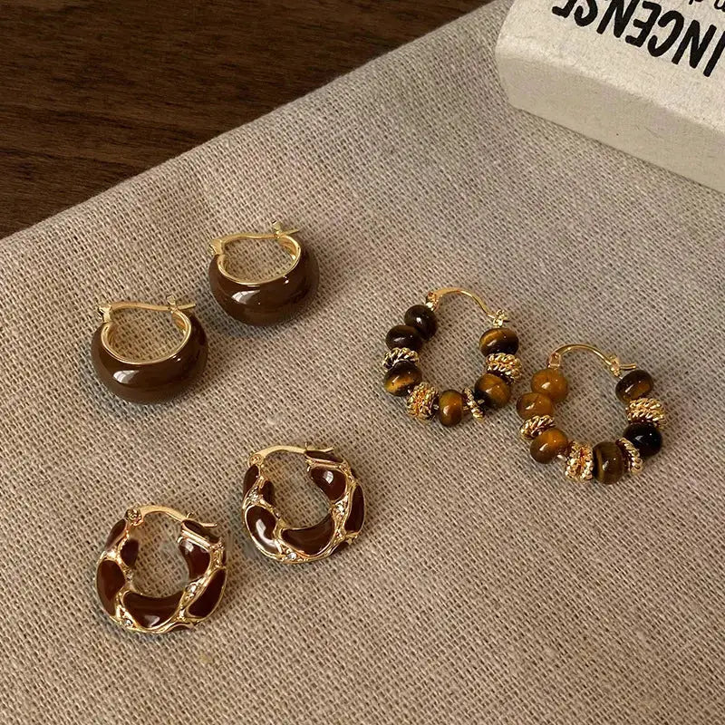 Vintage Dripping Oil U Shaped Hoop Earrings For Women Simple Temperament All Matching Jewelry 2024