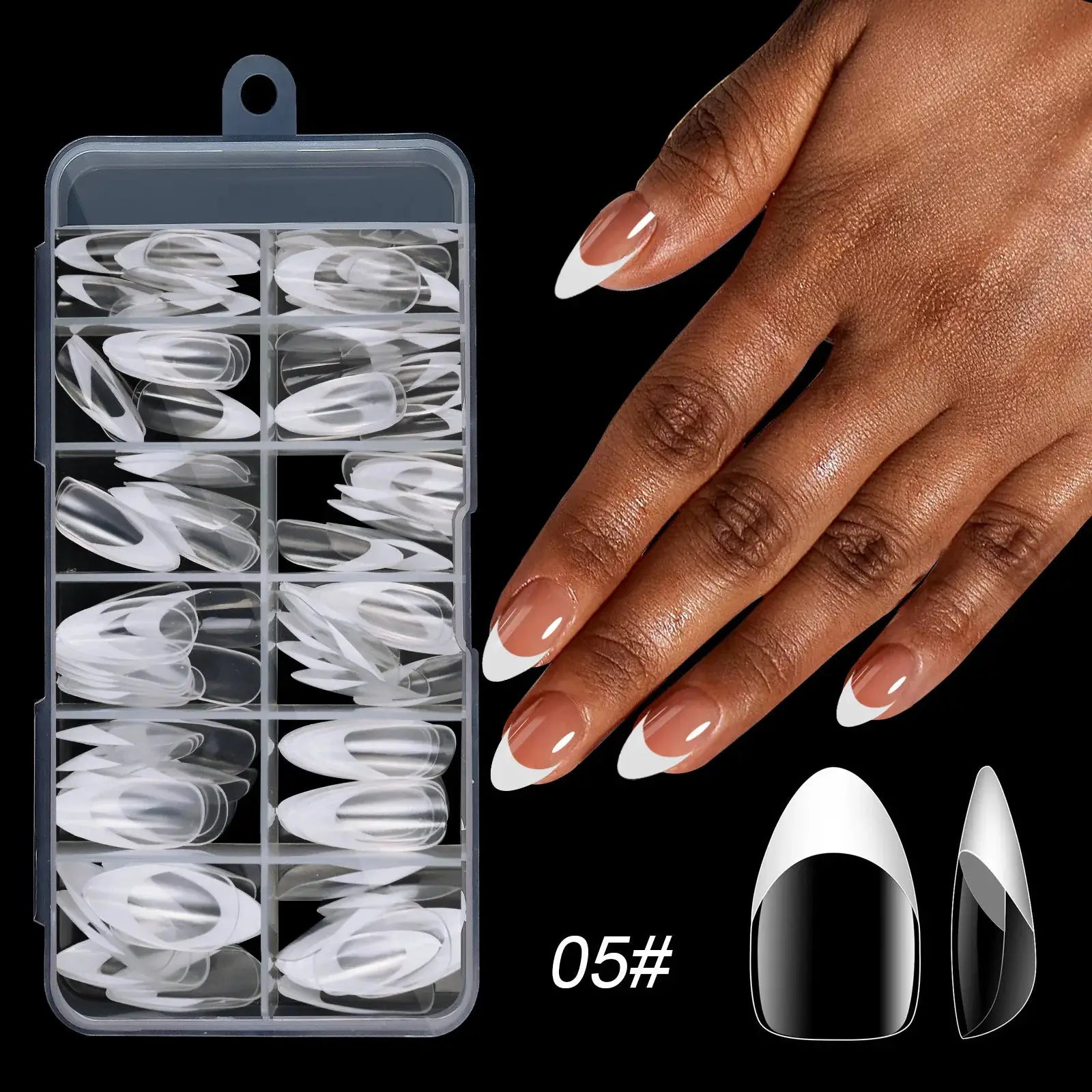 Armor Acrylic French False Nails 120 Piece Box Removable Mixed Size Press On Nails For Medium Length Square Full Cover