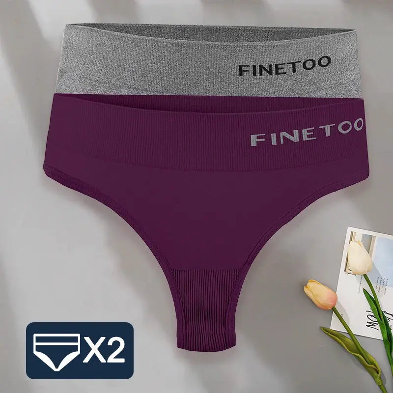 Thong underwear set FINETOO, 2-piece in purple and gray, high-waist G-string style