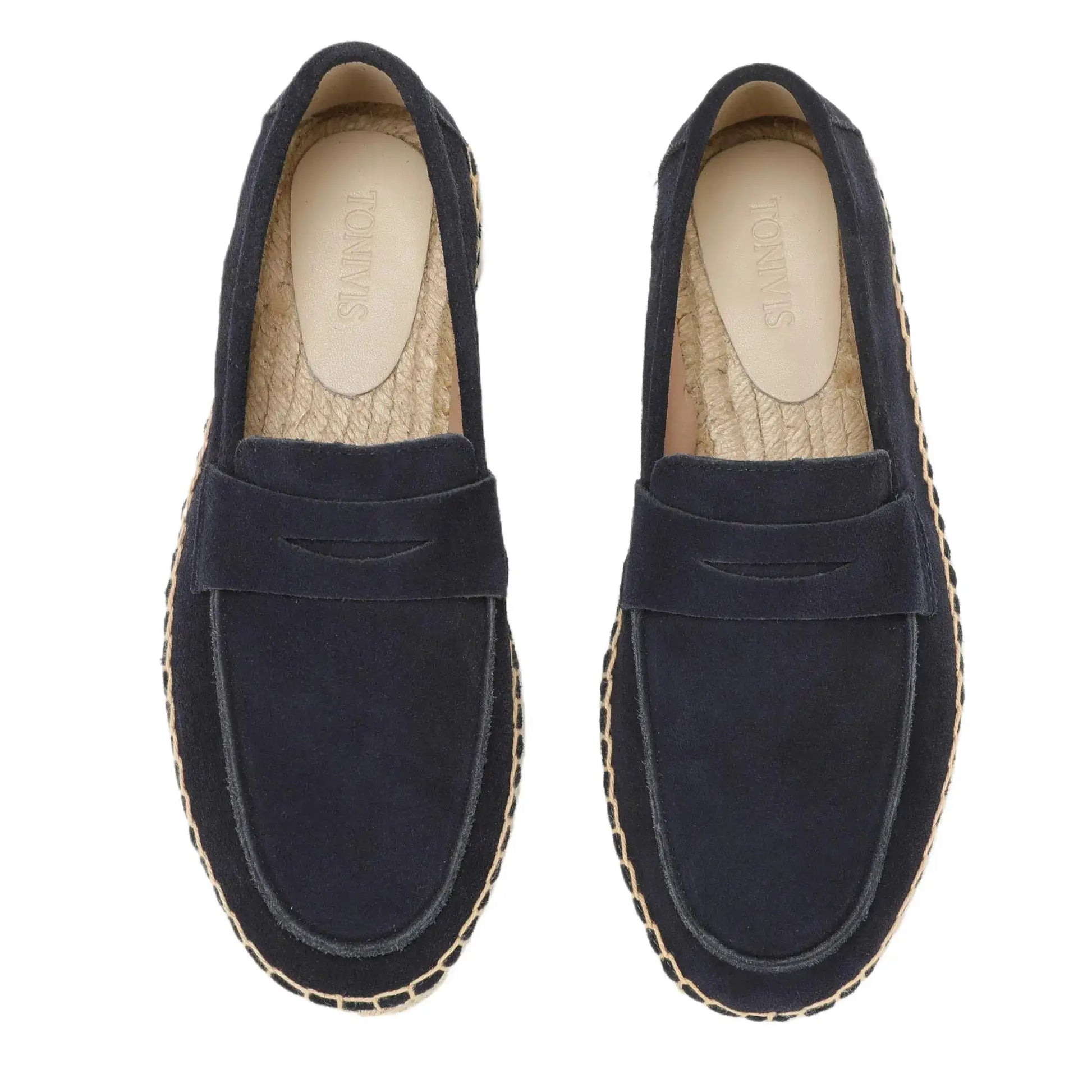 Men's Simples Market navy suede jute-sole espadrille loafers, slip-on casual shoes (2 shown)