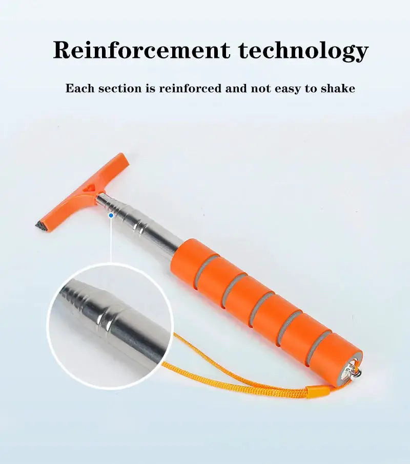 Car rearview mirror cleaning tool by Simples Market with orange telescopic handle and metal shaft