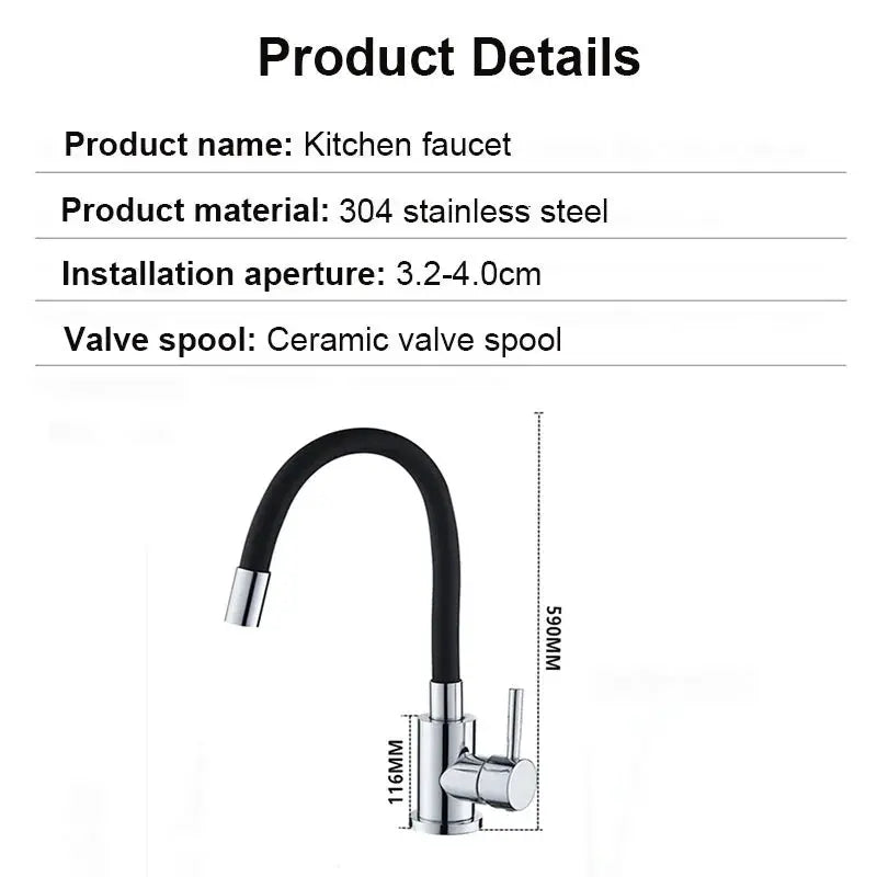 Universal swivel black kitchen faucet with deck-mount chrome base and hot/cold mixer, Simples Market