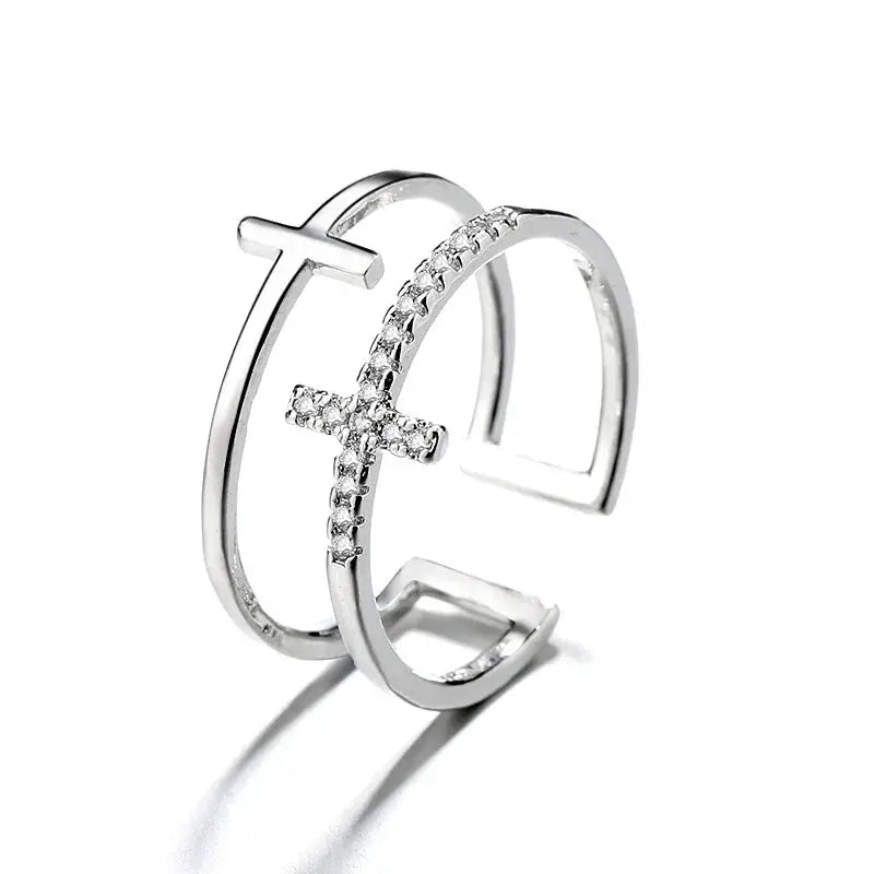925 Sterling Silver Double Layer Water Drop Ring For Women With Square Zircon Adjustable Index Finger Jewelry Gift