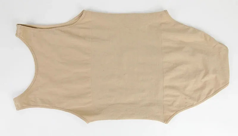 Men's shapewear bodysuit by Simples Market; beige sleeveless full-body shaper with tummy control and open crotch