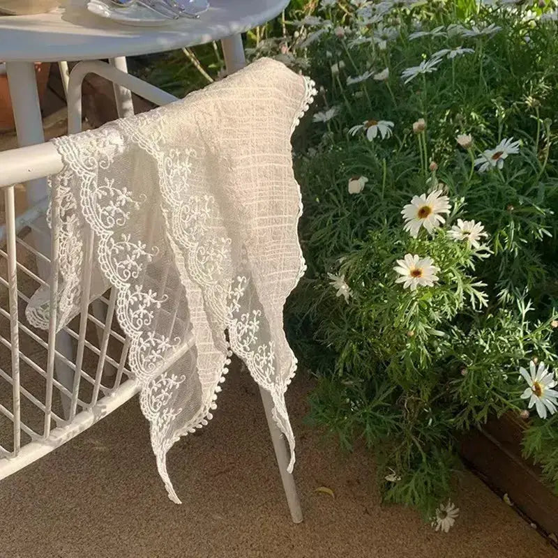 French Chic Alice White Lace Triangle Hair Wrap Silk And Chiffon Elegant Hair Accessory For All Occasions