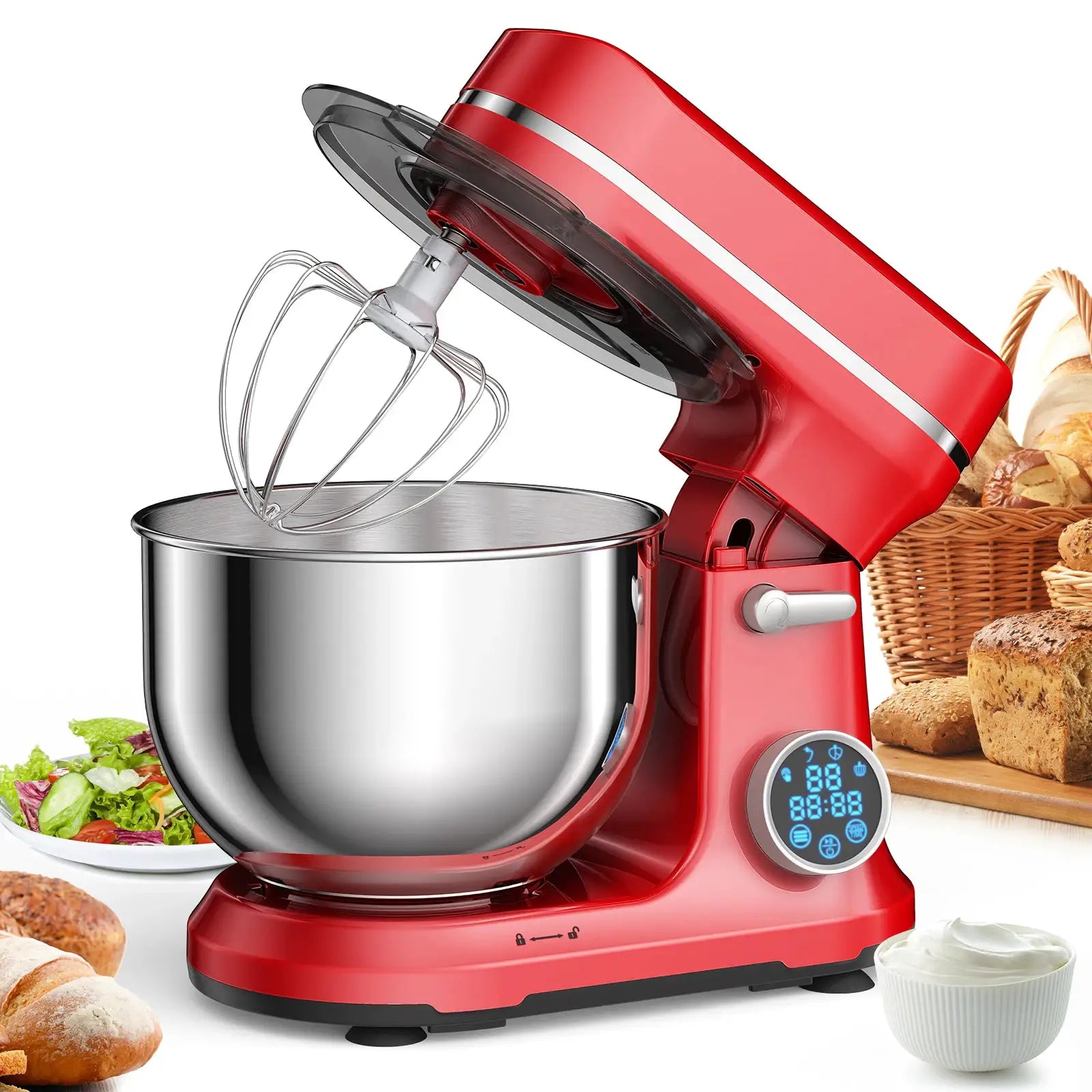 BioloMix 1200W Stand Mixer With 11 Speeds DC Motor Digital OLED Screen