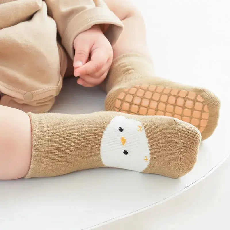 Six Pairs Kids Non Slip Socks With Cute Cartoon Fox And Bear Pattern For Boys And Girls Floor Socks For Toddlers