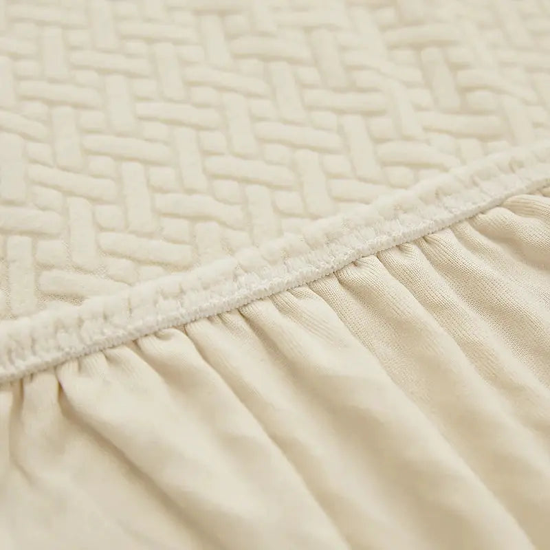 Elastic Jacquard Fabric Sofa Cover in cream by Simples Market with elasticized edge