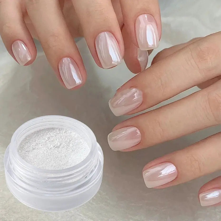 Pearl White Nails Glitter Dust Chrome Moonlight White Rubbing on Powder Silver Shell Mirror Pigment Nail Art Supplies Decoration - Simples Market