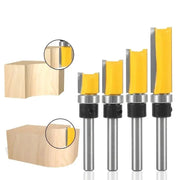 Four Piece One Quarter Inch Shank Bearing Guided Router Bits Set For Woodworking Edge Trimming With Double Edged Cutter