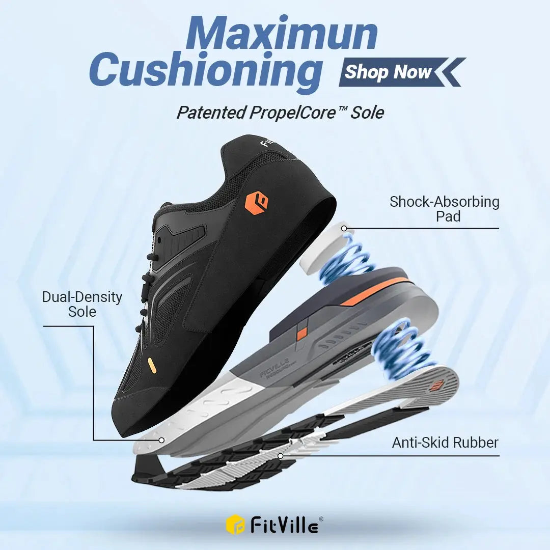 Fittington Men's walking shoes, black extra-wide, non-slip sneakers by Simples Market
