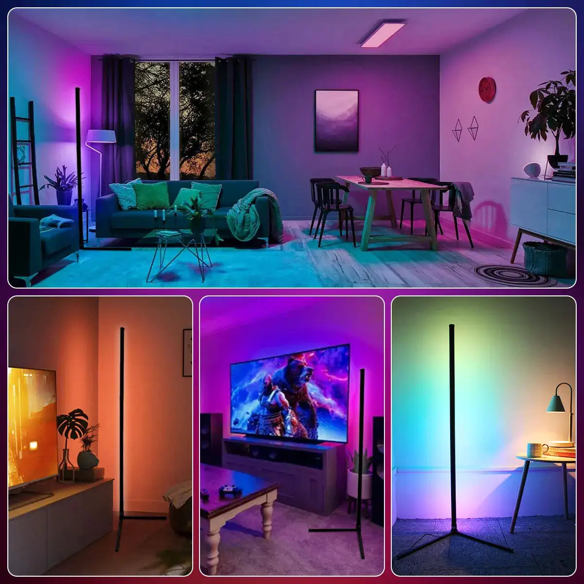Simples Market 160cm Smart Tuya corner floor lamp, black finish, RGB LED, dimmable, Alexa compatible