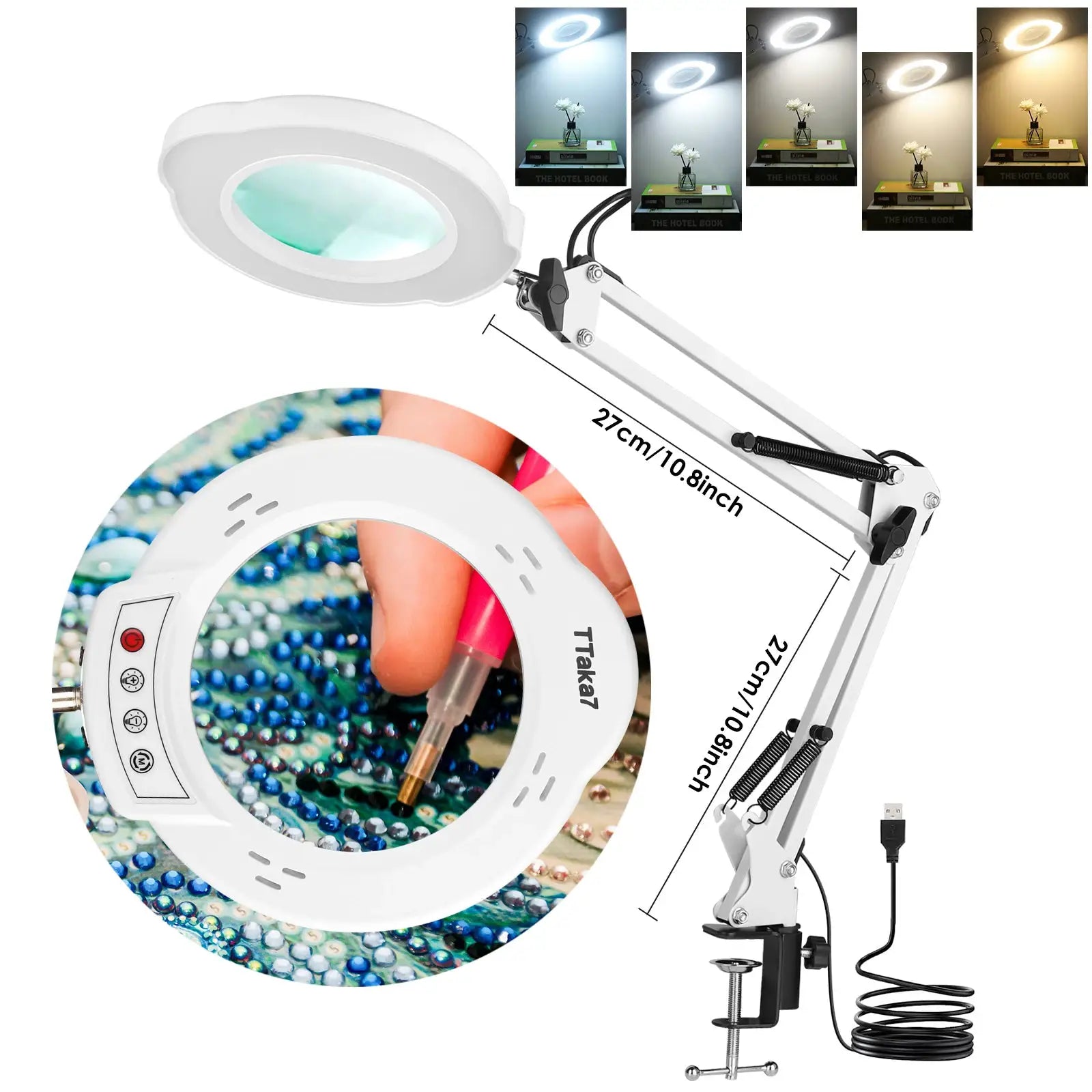 72 LED Illuminated Magnifier 8X 10X Magnification USB Desk Lamp With 3 LEDs For Soldering Repair Crafting And Beauty