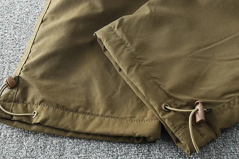 Simples Market Tooling Pants olive green waterproof fleece cargo pants with drawstrings