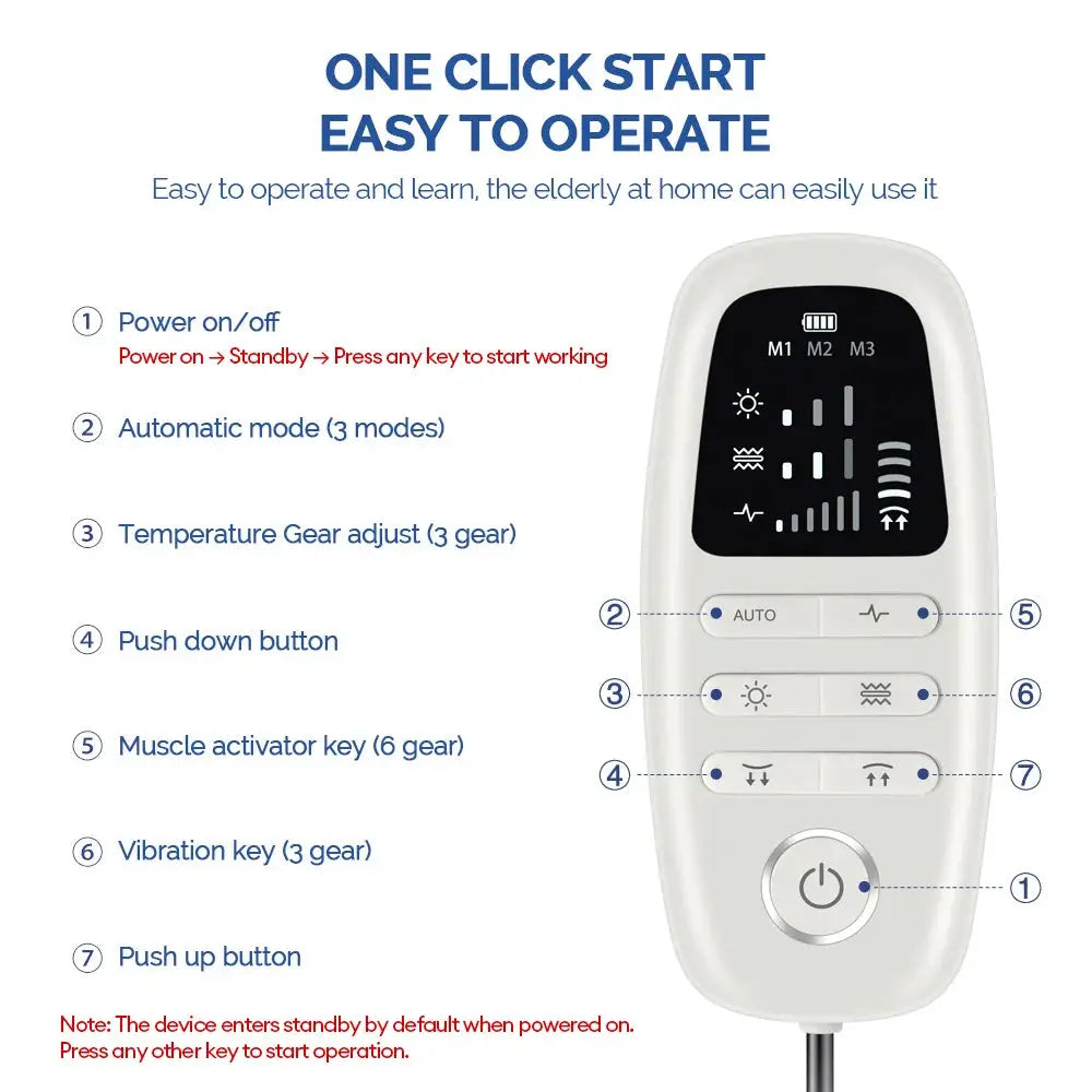 White lumbar traction massager remote control by Simples Market with auto mode and vibration controls