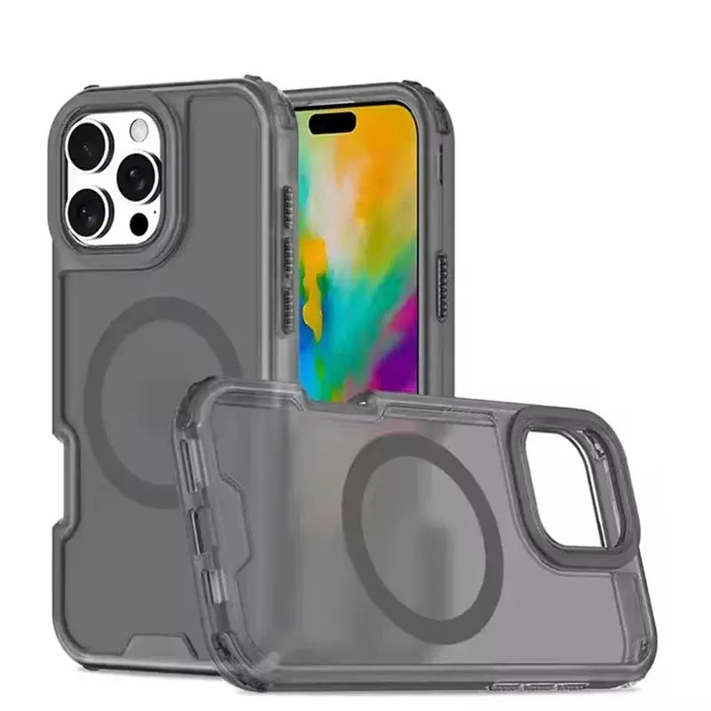 Simples Market 3-in-1 MagSafe heavy-duty armor case for iPhone, gray with translucent back