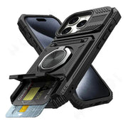 ShieldTech Pro Wallet Case For iPhone 7 To 16 Pro Max Magnetic Ring Kickstand And Card Slots Heavy Duty Drop Guard