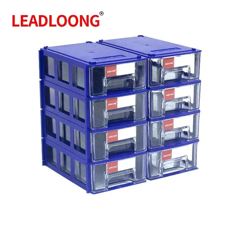 LEADLOONG 8-drawer screw parts organizer, blue plastic storage bin with transparent drawers