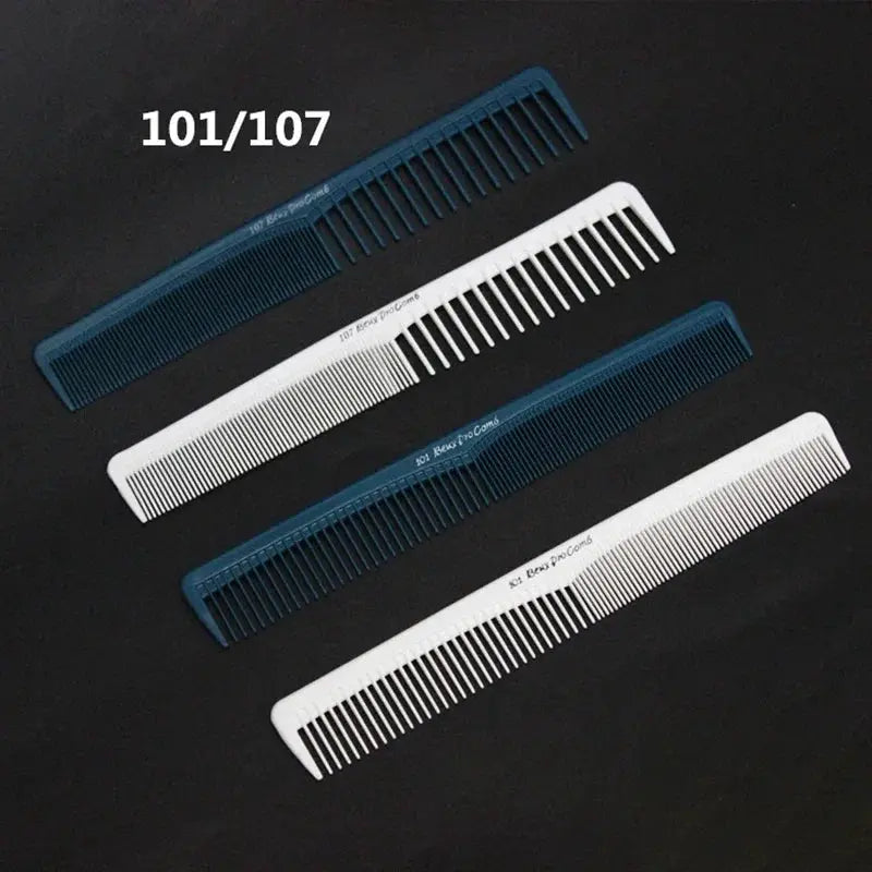 Professional anti-static flat-head hair cutting combs, fine-tooth, blue and white, set of 4