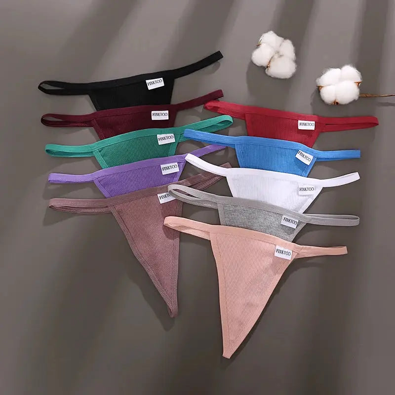 Finetoo 7-piece cotton low-rise thong set for women in assorted colors