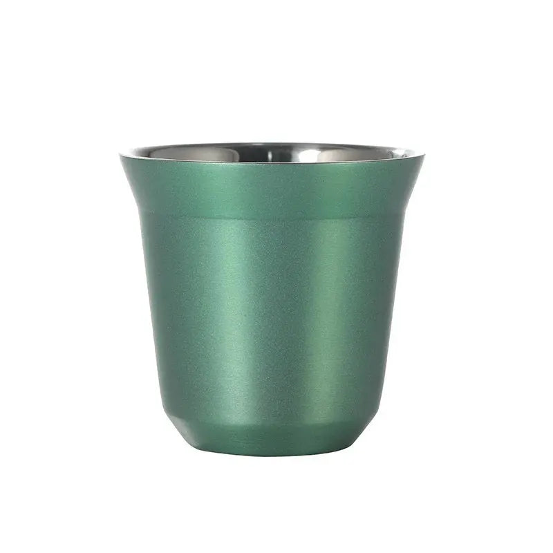 Stainless Steel Double Wall Insulated Cup 80ml Flat Bottom Capsule Coffee Cup With Inner Tank