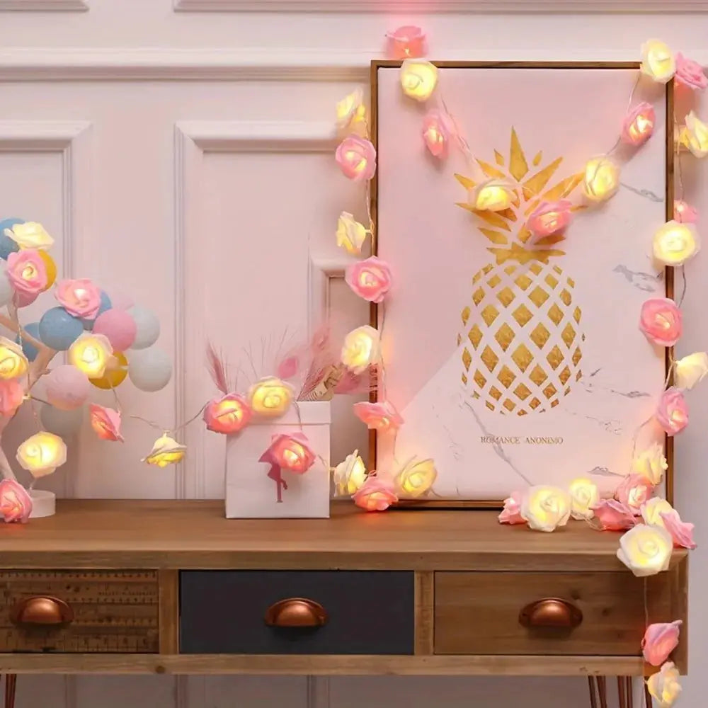 2 Meter 10 Led Rose String Lights White And Pink For Room And Garden Decor Night Light Without Battery