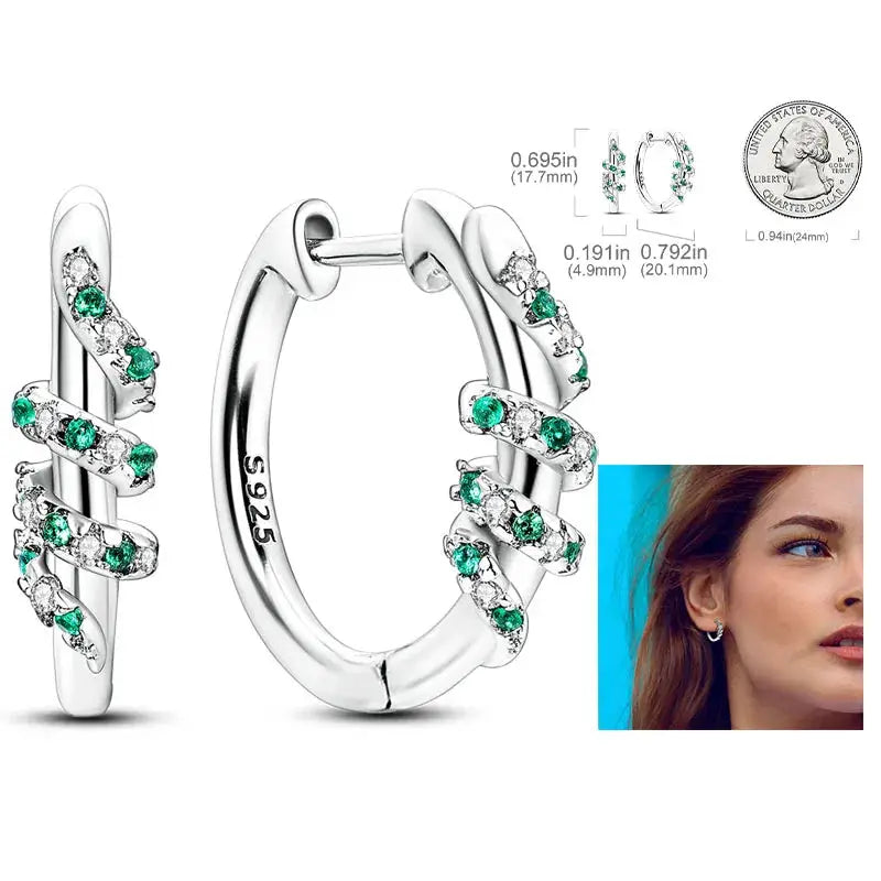 925 Silver Hoop Earrings For Women Zircon Heart Shape Star Eardrops Original Fashion Jewelry