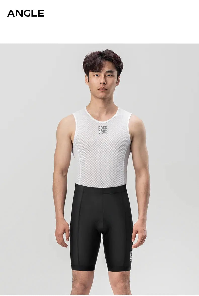 ROCKBROS men's cycling shorts with black liner and white breathable mesh top, 3D gel pad, anti-slip.