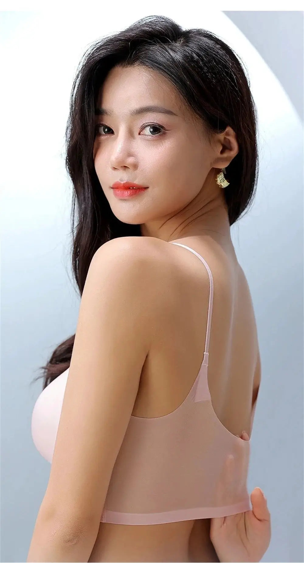 Ultra-thin ice-silk top bra in pink with thin straps and seamless back