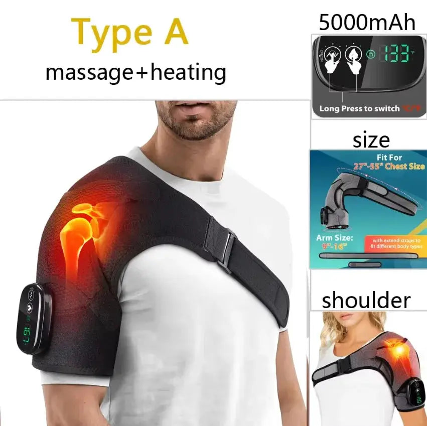 Simples Market electric heated shoulder brace with adjustable strap and massage heating, black
