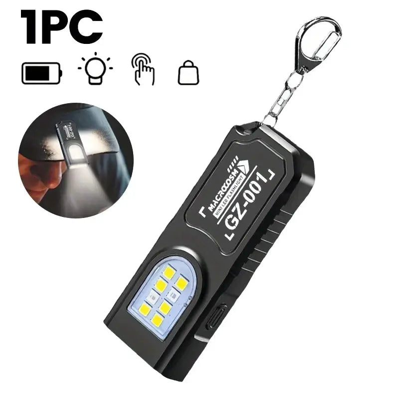 Simples Market mini COB LED keychain flashlight, USB-C rechargeable, black waterproof pocket lamp
