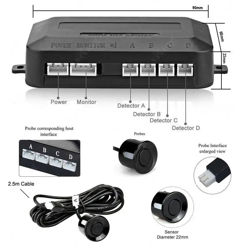 Car reverse radar kit Simples Market with 4 sensors, LED distance display, sound warning