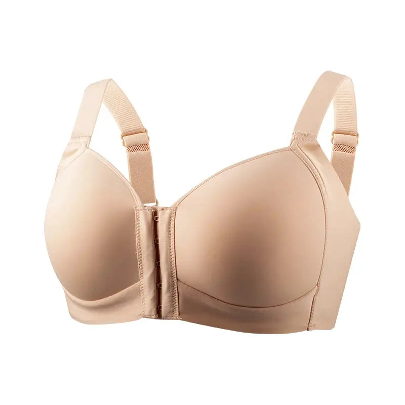 FallSweet Plus Size Wireless Front Closure Bra by Simples Market in nude beige, seamless cups