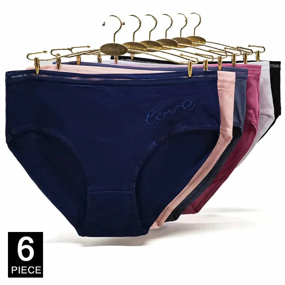 Women's cotton briefs in assorted colors, mid-rise, 6-piece set